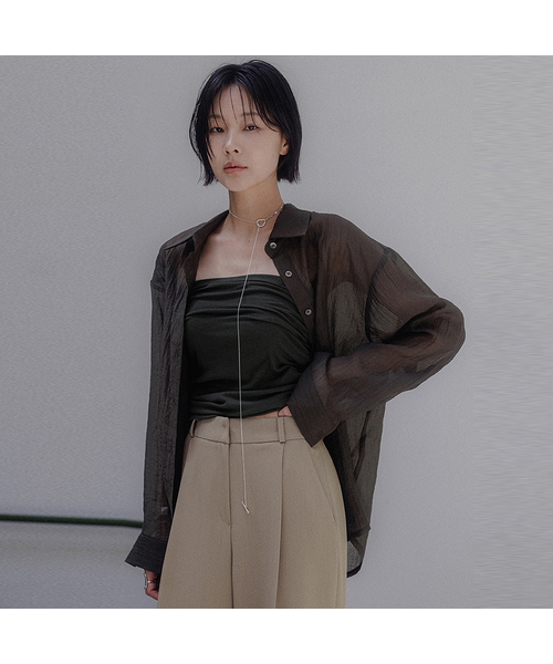 MEMUA（メムア）の「ツイストリンクルテンセルブラウス（シャツ/ブラウス・レディース・ブラック/アイボリー/カーキ・FREE）」の3枚目の写真