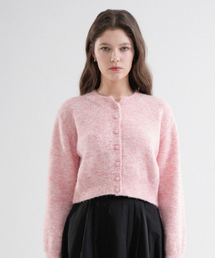 Wool Color Mixed Knit Round Cardigan (Light_pink)