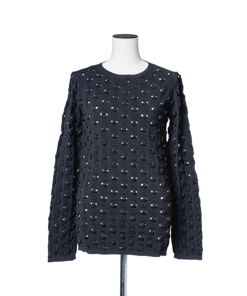 muller of yoshiokubo（ミュラーオブヨシオクボ）の「muller of yoshiokubo ミュラーオブヨシオクボ / VOID KNIT TOP ヴォイドシアーニットトップス / MLF26801（ニット/セーター・レディース・ブラック/モスグリーン・38）」の3枚目の写真
