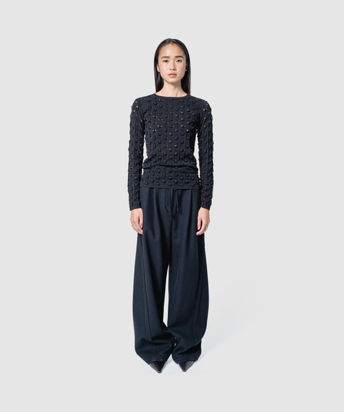 muller of yoshiokubo（ミュラーオブヨシオクボ）の「muller of yoshiokubo ミュラーオブヨシオクボ / VOID KNIT TOP ヴォイドシアーニットトップス / MLF26801（ニット/セーター・レディース・ブラック/モスグリーン・38）」の5枚目の写真
