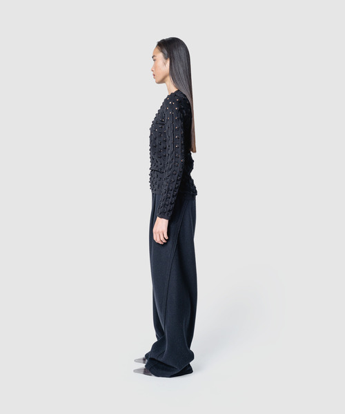 muller of yoshiokubo（ミュラーオブヨシオクボ）の「muller of yoshiokubo ミュラーオブヨシオクボ / VOID KNIT TOP ヴォイドシアーニットトップス / MLF26801（ニット/セーター・レディース・ブラック/モスグリーン・38）」の6枚目の写真