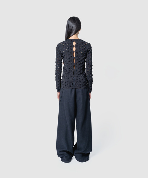 muller of yoshiokubo（ミュラーオブヨシオクボ）の「muller of yoshiokubo ミュラーオブヨシオクボ / VOID KNIT TOP ヴォイドシアーニットトップス / MLF26801（ニット/セーター・レディース・ブラック/モスグリーン・38）」の7枚目の写真