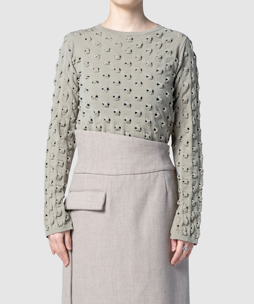 muller of yoshiokubo（ミュラーオブヨシオクボ）の「muller of yoshiokubo ミュラーオブヨシオクボ / VOID KNIT TOP ヴォイドシアーニットトップス / MLF26801（ニット/セーター・レディース・ブラック/モスグリーン・38）」の9枚目の写真