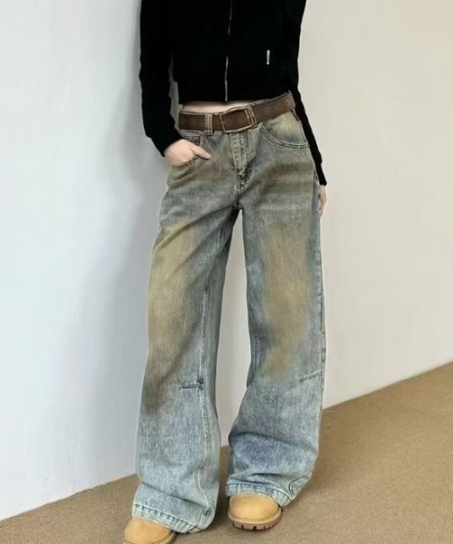 SHERU(シェル)の「ヴィンテージ加工 ワイドバギーデニムパンツ グランジ(デニムパンツ・レディース・ブルー・S/M/L)」の8枚目の写真