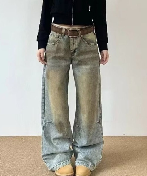 SHERU(シェル)の「ヴィンテージ加工 ワイドバギーデニムパンツ グランジ(デニムパンツ・レディース・ブルー・S/M/L)」の10枚目の写真