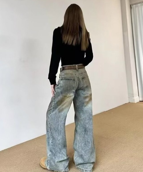 SHERU(シェル)の「ヴィンテージ加工 ワイドバギーデニムパンツ グランジ(デニムパンツ・レディース・ブルー・S/M/L)」の11枚目の写真