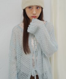 【umm.】前リボンモヘアライクルーズニット