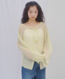 【umm.】前リボンモヘアライクルーズニット