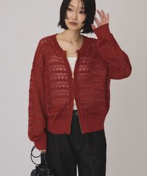 クロシェジップアップニットカーディガン