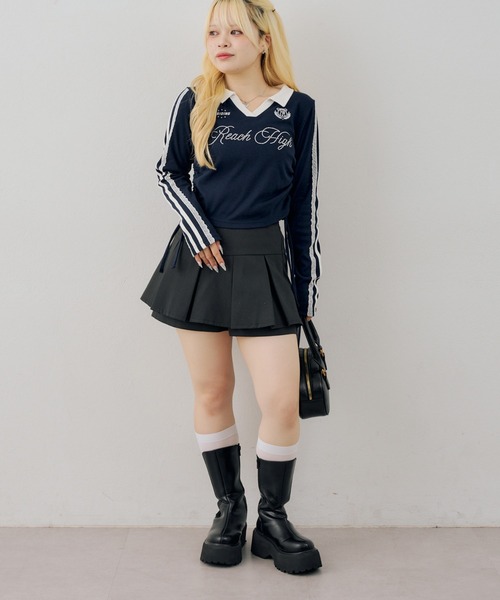 continuer de NICE CLAUP（コンティニューデナイスクラップ）の「配色襟キラキラロゴサイドドロストTee（Tシャツ/カットソー・レディース・ネイビー/ボルドー/ブラウン/アイボリー・FREE）」の11枚目の写真