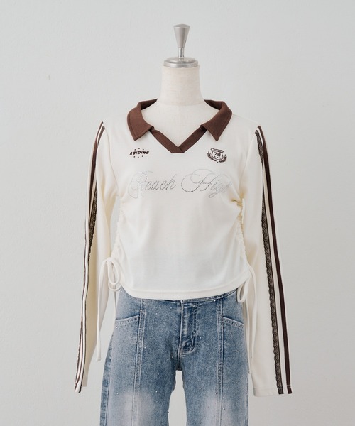continuer de NICE CLAUP（コンティニューデナイスクラップ）の「配色襟キラキラロゴサイドドロストTee（Tシャツ/カットソー・レディース・ネイビー/ボルドー/ブラウン/アイボリー・FREE）」の14枚目の写真