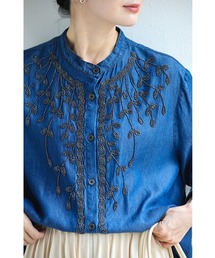 揺らめくリーフのビーズ刺繍ブラウストップス（紐ベルト付き）