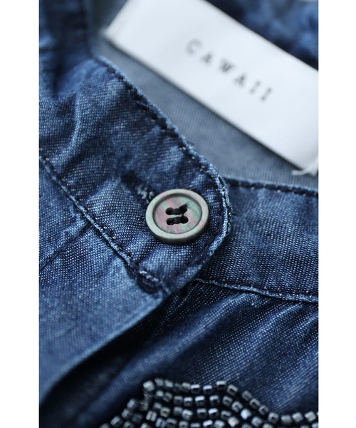cawaii(カワイイ)の「揺らめくリーフのビーズ刺繍ブラウストップス(紐ベルト付き)(シャツ/ブラウス・レディース・ブルー・FREE)」の11枚目の写真