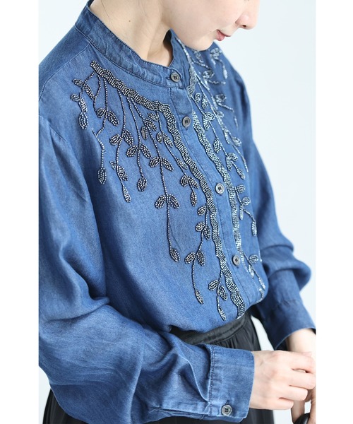 cawaii(カワイイ)の「揺らめくリーフのビーズ刺繍ブラウストップス(紐ベルト付き)(シャツ/ブラウス・レディース・ブルー・FREE)」の13枚目の写真