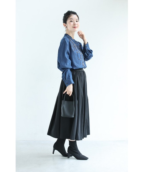 cawaii(カワイイ)の「揺らめくリーフのビーズ刺繍ブラウストップス(紐ベルト付き)(シャツ/ブラウス・レディース・ブルー・FREE)」の4枚目の写真