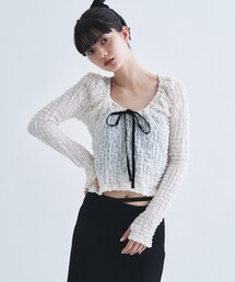 CODE A（コードエー）の「crinkle ribbon 2way top（Tシャツ/カットソー）」
