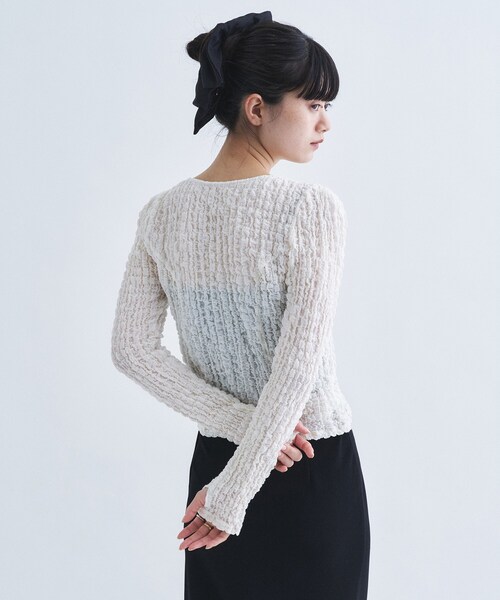 CODE A(コードエー)の「crinkle ribbon 2way top(Tシャツ/カットソー・レディース・ブラック/カーキ/オフホワイト・00)」の7枚目の写真