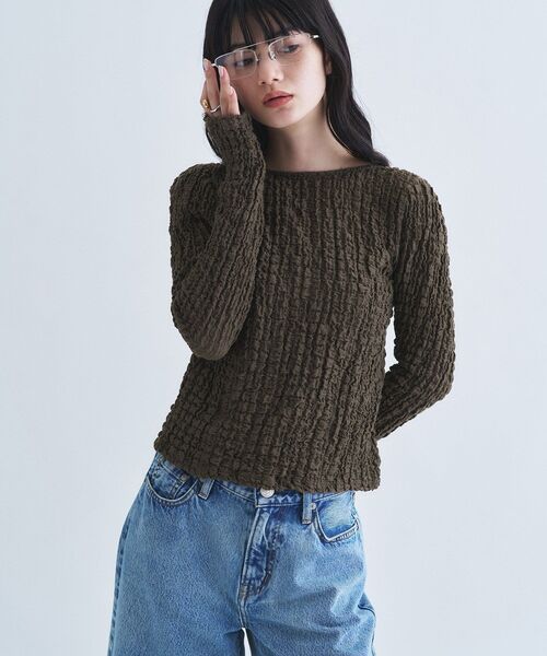 CODE A(コードエー)の「crinkle ribbon 2way top(Tシャツ/カットソー・レディース・ブラック/カーキ/オフホワイト・00)」の10枚目の写真