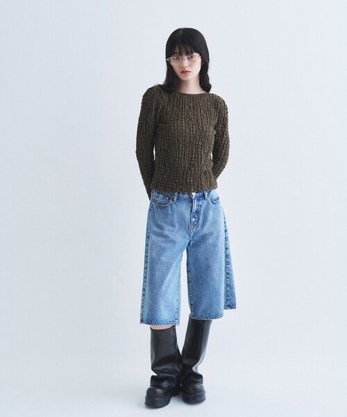 CODE A(コードエー)の「crinkle ribbon 2way top(Tシャツ/カットソー・レディース・ブラック/カーキ/オフホワイト・00)」の11枚目の写真