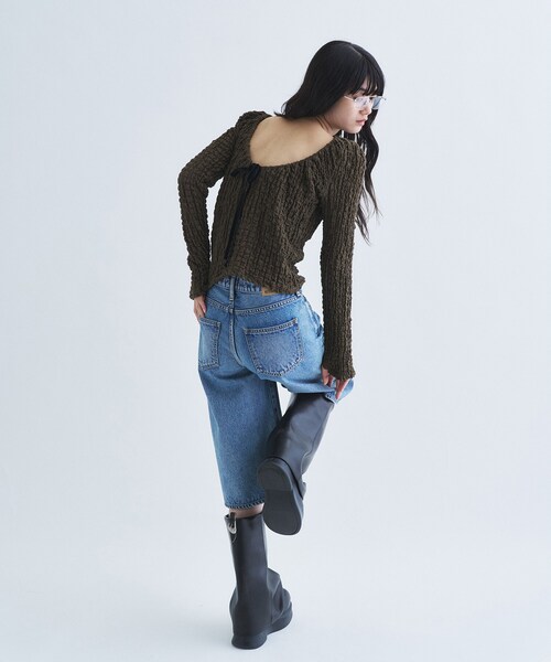 CODE A(コードエー)の「crinkle ribbon 2way top(Tシャツ/カットソー・レディース・ブラック/カーキ/オフホワイト・00)」の12枚目の写真