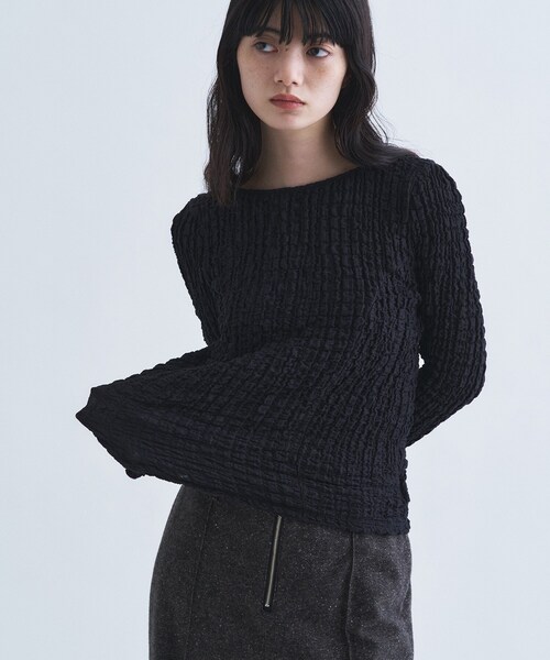 CODE A(コードエー)の「crinkle ribbon 2way top(Tシャツ/カットソー・レディース・ブラック/カーキ/オフホワイト・00)」の14枚目の写真