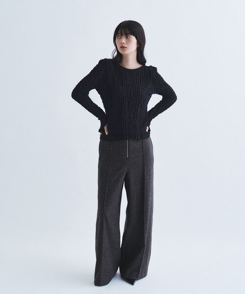CODE A(コードエー)の「crinkle ribbon 2way top(Tシャツ/カットソー・レディース・ブラック/カーキ/オフホワイト・00)」の16枚目の写真