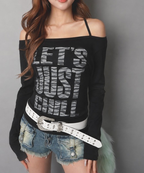 SPINNS(スピンズ)の「ホルターネック長袖カットソー/ゼブラロゴ/平成ギャル(Tシャツ/カットソー・レディース・オフホワイト/ブラック・ONESIZE)」の2枚目の写真