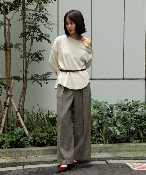 PUBLIC TOKYO(パブリックトウキョウ)の「【26年秋の新作】シルクネップワイドスラックス(チノパンツ・レディース・ブラック/ベージュ・1/3/2)」の13枚目の写真