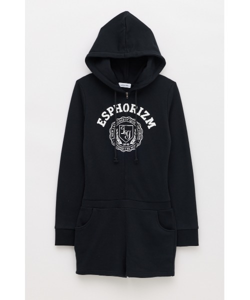 LAGUA GEM(ラグアジェム)の「PATCHWORK HOODIE ロンパース(つなぎ/オールインワン・レディース・ネイビー/杢グレー/ブラック・SMALL/MEDIUM)」の1枚目の写真