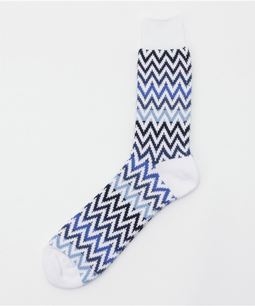 CIAOPANIC（チャオパニック）の「【Ciaopanic】　ジグザググラデクルー（ソックス/靴下・メンズ・グリーン/ネイビー/ブラウン・FREE）」の3枚目の写真