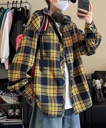 EK198/ルーズシルエットネルチェック長袖シャツ/ネルシャツ/メンズ(NEZ)
