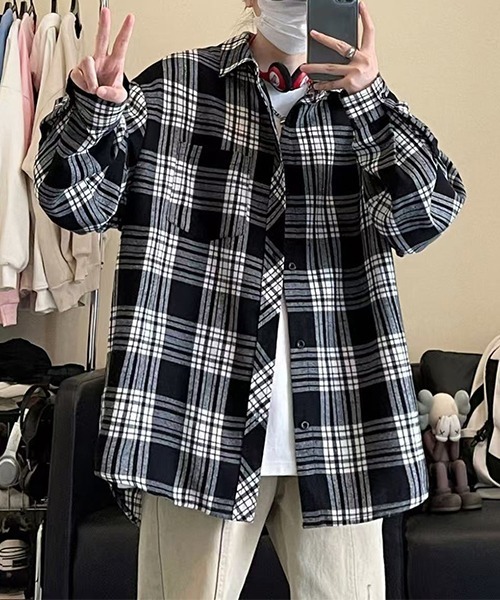 VIBGYOR(ヴィブジョー)の「EK198/ルーズシルエットネルチェック長袖シャツ/ネルシャツ/メンズ(NEZ)(シャツ/ブラウス・メンズ・ブラック/イエロー/グリーン・FREE)」の7枚目の写真
