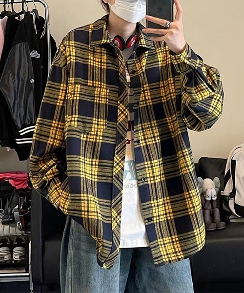 VIBGYOR(ヴィブジョー)の「EK198/ルーズシルエットネルチェック長袖シャツ/ネルシャツ/メンズ(NEZ)(シャツ/ブラウス・メンズ・ブラック/イエロー/グリーン・FREE)」の15枚目の写真
