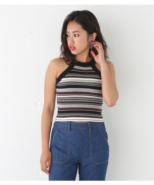 SLY（スライ）の「MIX BORDER アメスリT/T（タンクトップ・レディース・ブラック/レッド・FREE）」の2枚目の写真