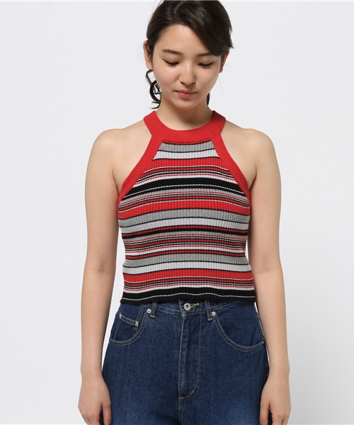 SLY（スライ）の「MIX BORDER アメスリT/T（タンクトップ・レディース・ブラック/レッド・FREE）」の3枚目の写真