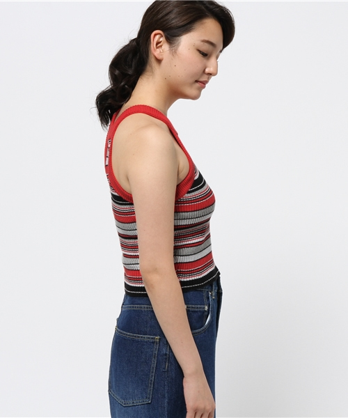 SLY（スライ）の「MIX BORDER アメスリT/T（タンクトップ・レディース・ブラック/レッド・FREE）」の4枚目の写真