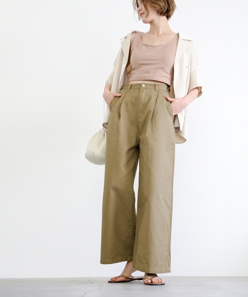 ツイルフロントタック美形シルエットワイドパンツ（その他パンツ