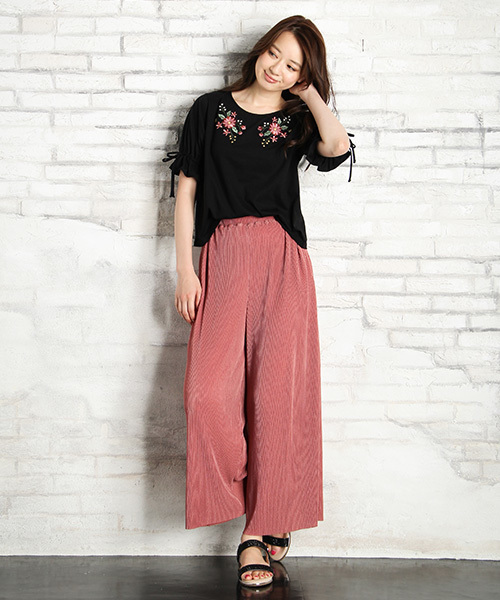 Honeys（ハニーズ）の「プリーツワイドパンツ（その他パンツ・レディース・ブラック/ブラック系その他/レッド系その他/ピンク/ブルー系その他/グリーン系その他・L/M）」の15枚目の写真