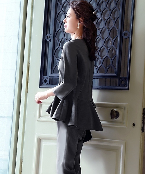 フレアーペプラムトップス&パンツ2点セットアップフォーマルセレモニースーツ/入学式（入園式）・卒業式（卒園式）・七五三・お宮参り・学校行事・参観-ママ対応