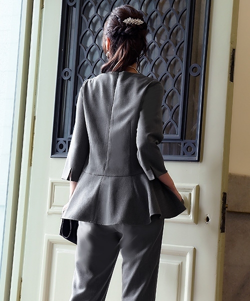 フレアーペプラムトップス&パンツ2点セットアップフォーマルセレモニースーツ/入学式（入園式）・卒業式（卒園式）・七五三・お宮参り・学校行事・参観-ママ対応