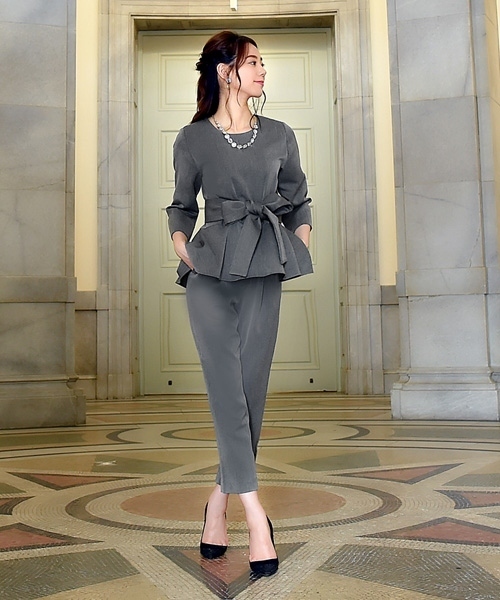 フレアーペプラムトップス&パンツ2点セットアップフォーマルセレモニースーツ/入学式（入園式）・卒業式（卒園式）・七五三・お宮参り・学校行事・参観-ママ対応