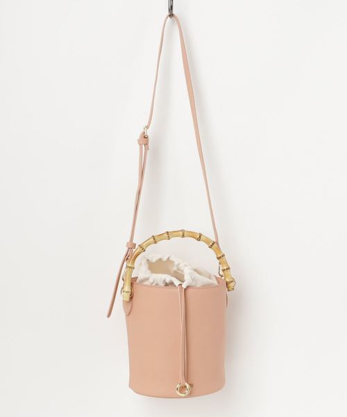 LBC(エルビーシー)の「バンブーバケットショルダーバッグ (ショルダーバッグ・レディース・ブラック/ベージュ・FREE)」の1枚目の写真