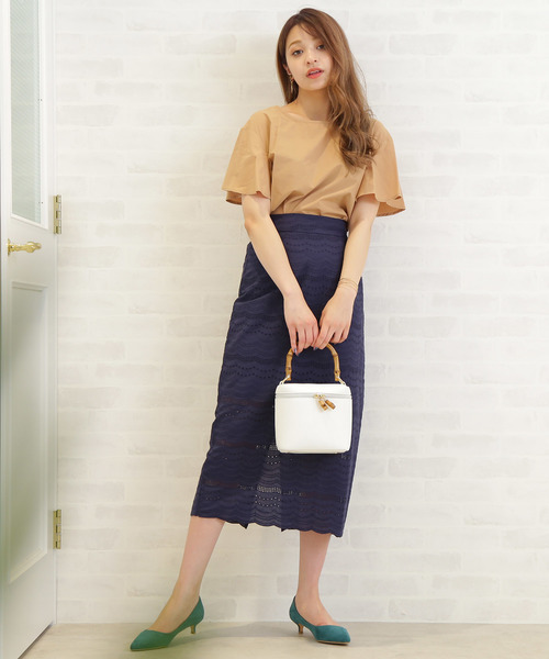 N.（N. Natural Beauty Basic）（エヌエヌナチュラルビューティーベーシック）の「コットンレースタイトミモレスカート（スカート・レディース・レッド/ネイビー・MEDIUM）」の5枚目の写真