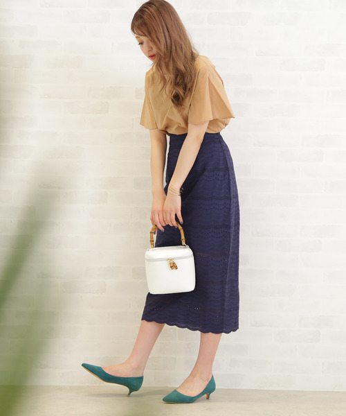 N.（N. Natural Beauty Basic）（エヌエヌナチュラルビューティーベーシック）の「コットンレースタイトミモレスカート（スカート・レディース・レッド/ネイビー・MEDIUM）」の12枚目の写真