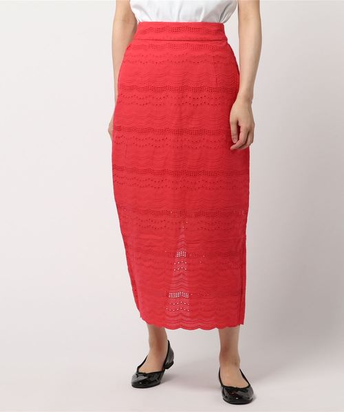 N.（N. Natural Beauty Basic）（エヌエヌナチュラルビューティーベーシック）の「コットンレースタイトミモレスカート（スカート・レディース・レッド/ネイビー・MEDIUM）」の7枚目の写真