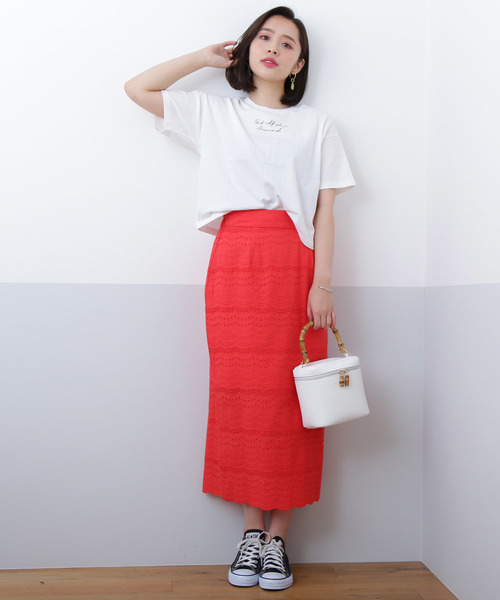 N.（N. Natural Beauty Basic）（エヌエヌナチュラルビューティーベーシック）の「コットンレースタイトミモレスカート（スカート・レディース・レッド/ネイビー・MEDIUM）」の13枚目の写真