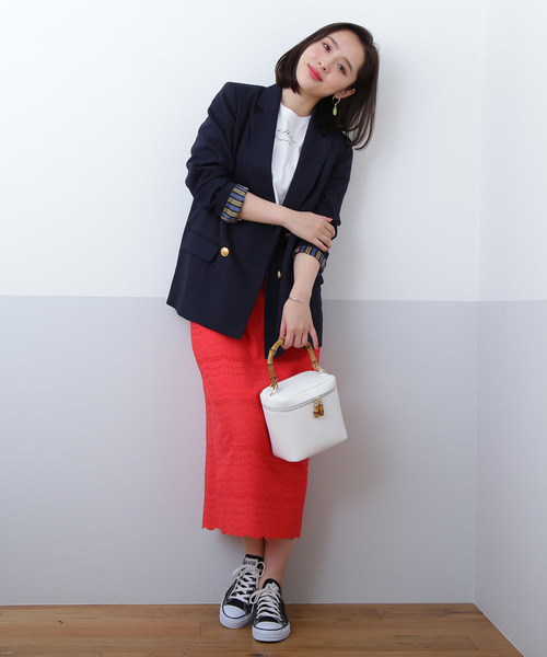 N.（N. Natural Beauty Basic）（エヌエヌナチュラルビューティーベーシック）の「コットンレースタイトミモレスカート（スカート・レディース・レッド/ネイビー・MEDIUM）」の11枚目の写真