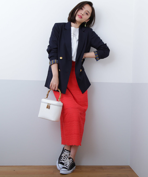 N.（N. Natural Beauty Basic）（エヌエヌナチュラルビューティーベーシック）の「コットンレースタイトミモレスカート（スカート・レディース・レッド/ネイビー・MEDIUM）」の9枚目の写真