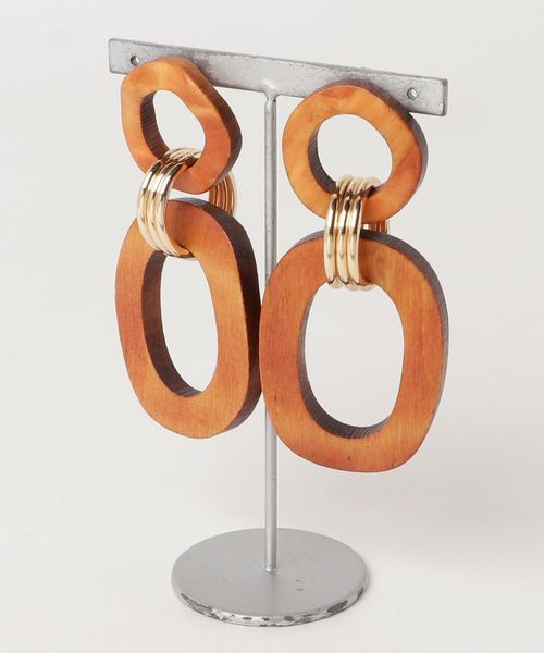 MOUSSY（マウジー）の「WOOD HOOP EARRING（ピアス（両耳用）・レディース・ブラック/ブラウン・FREE）」の2枚目の写真
