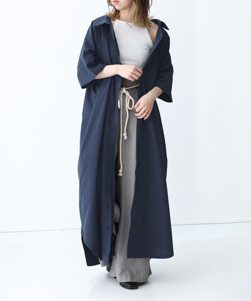 n'OrLABEL(ノアールレーベル)の「『ロングシャツワンピース』(シャツワンピース・レディース・ブラック/ネイビー/オフホワイト/グレー/グレイッシュベージュ・1/2)」の5枚目の写真